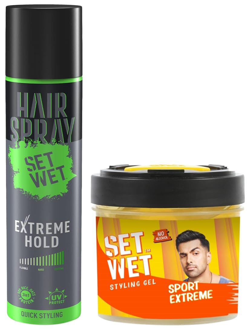 Set Wet Extreme Hold , Hair Spray For Men 200ml 6.7 Fl.oz. & Set Wet Hair Gel Ultimate Hold , 250ml 8.4 Fl.oz.