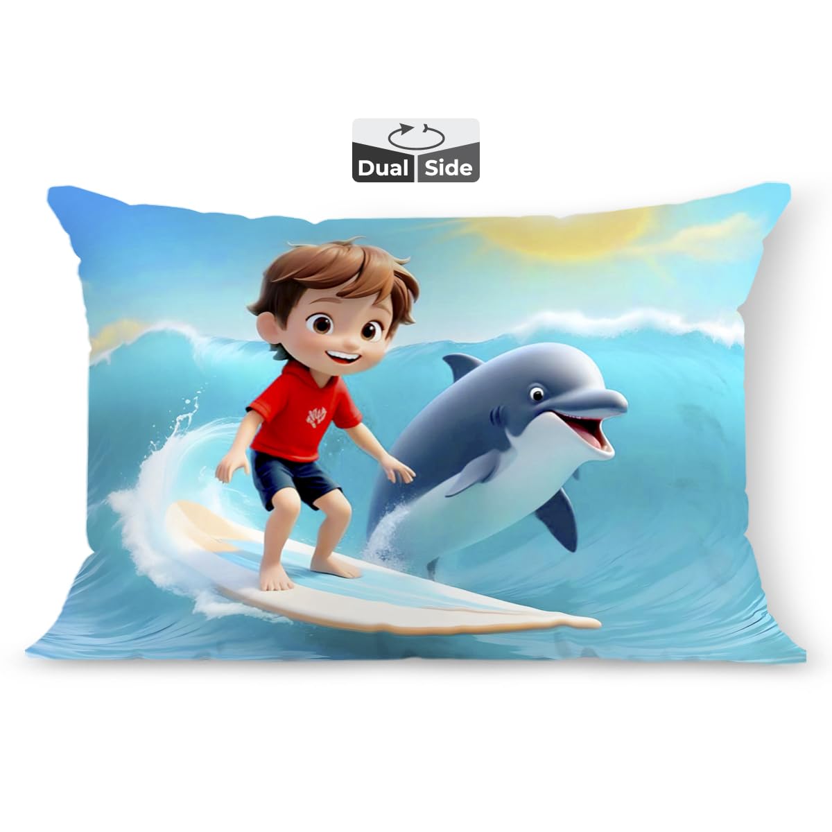 Kids Pillow Cushion With Super Soft Fabric Pillow - 12 X18 Inches | Animal & Cartoon Prints, Soft Pillow, Dual Sided Design | Multi-Purpose, Durable & Easy Care, Made In India - Design 9