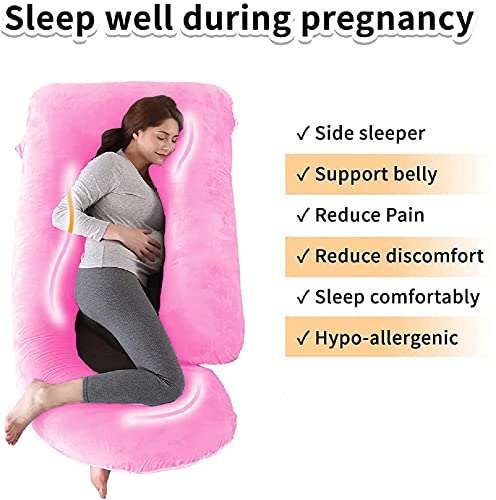 J Shaped Pillow, Pregnancy Pillow For Maternity & Baby Nursing - Pink & Brown | Pregnant Women Stomach, Hip, Spine, Neck Support, Velvet Outer Cover With Zip, Adjustable, Multipurpose Pillow