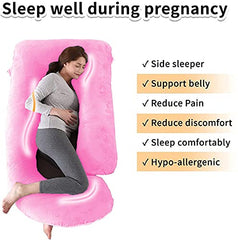 J Shaped Pillow, Pregnancy Pillow For Maternity & Baby Nursing - Pink & Brown | Pregnant Women Stomach, Hip, Spine, Neck Support, Velvet Outer Cover With Zip, Adjustable, Multipurpose Pillow