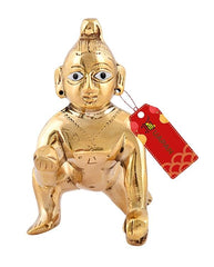 Beautiful Brass Laddu Gopal Idol, Kanha Ji, Bal Krishna Statue, Gold Idol - 20 Cm, Antique Deign, For Home, Office Décor, All Festivals & Occasion, Idol