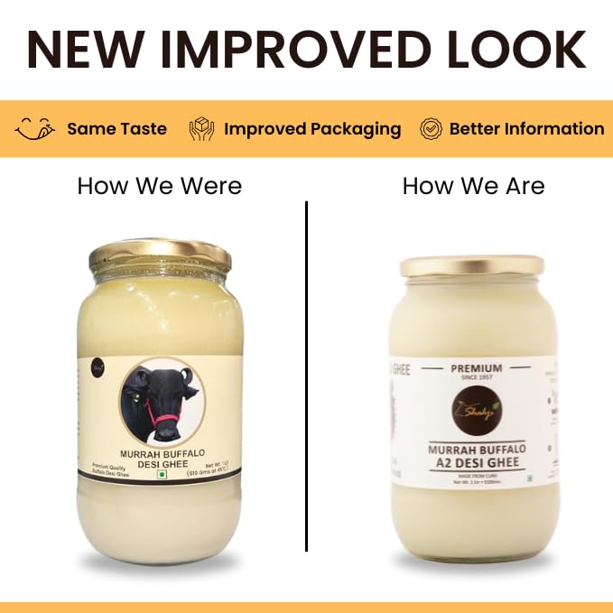 Pure Murrah Buffalo A2 Desi Ghee By Shahji | High In Protein Fiber & Nutrients Healthy Desi Ghee For Improves Digestion | (1 Litr) 33.8 Ounce | Jar Pack