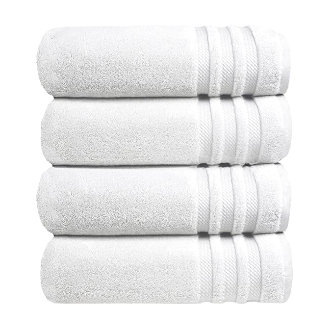 Ayus Luxury Hotel Collection (Finesse) 100% Cotton Bath Towel 2000 Gsm | Highly Absorbent, Bathroom Towels, Super Soft, Bath Towel (Plush White) - 4 Piece