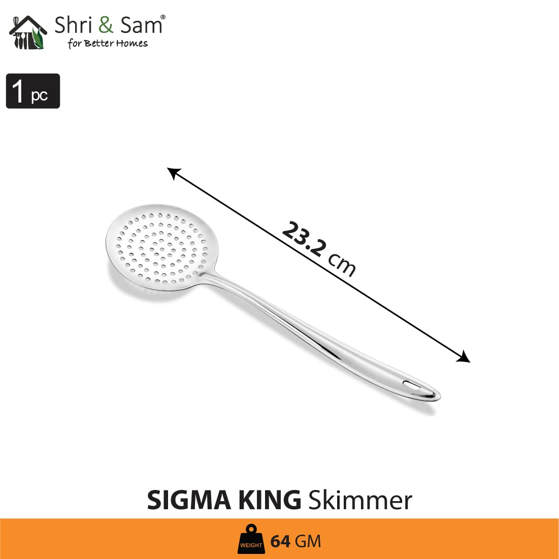 Silver Stainless Steel Sigma King Small Skimmer, 23.2 Cm | Stainless Steel Poni - Easy To Clean & Dishwasher Safe