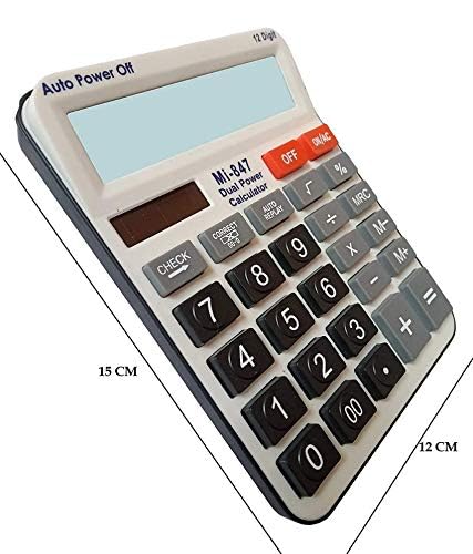 Adoere MI-847 Dual Power 120 Steps Check & Correct Calculator For Office, Shops And Student 12 Digit Display (Black & White)