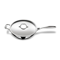 Triply Stainless Steel Wok With Lid | Deep Fry Pan Or Kadai With Induction Base - 26cm, 3.3 Liters