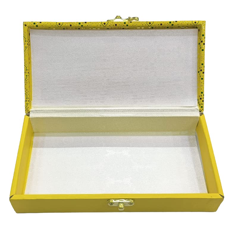 Designer Wodden Fancy Shagun Gift Boxes For Wedding, Shagun Cash Box Or Money Box With Mgi Printing For Wedding, Engagement, Holi, Diwali, Baby Showers, Colour - Yellow, Pack Of 2