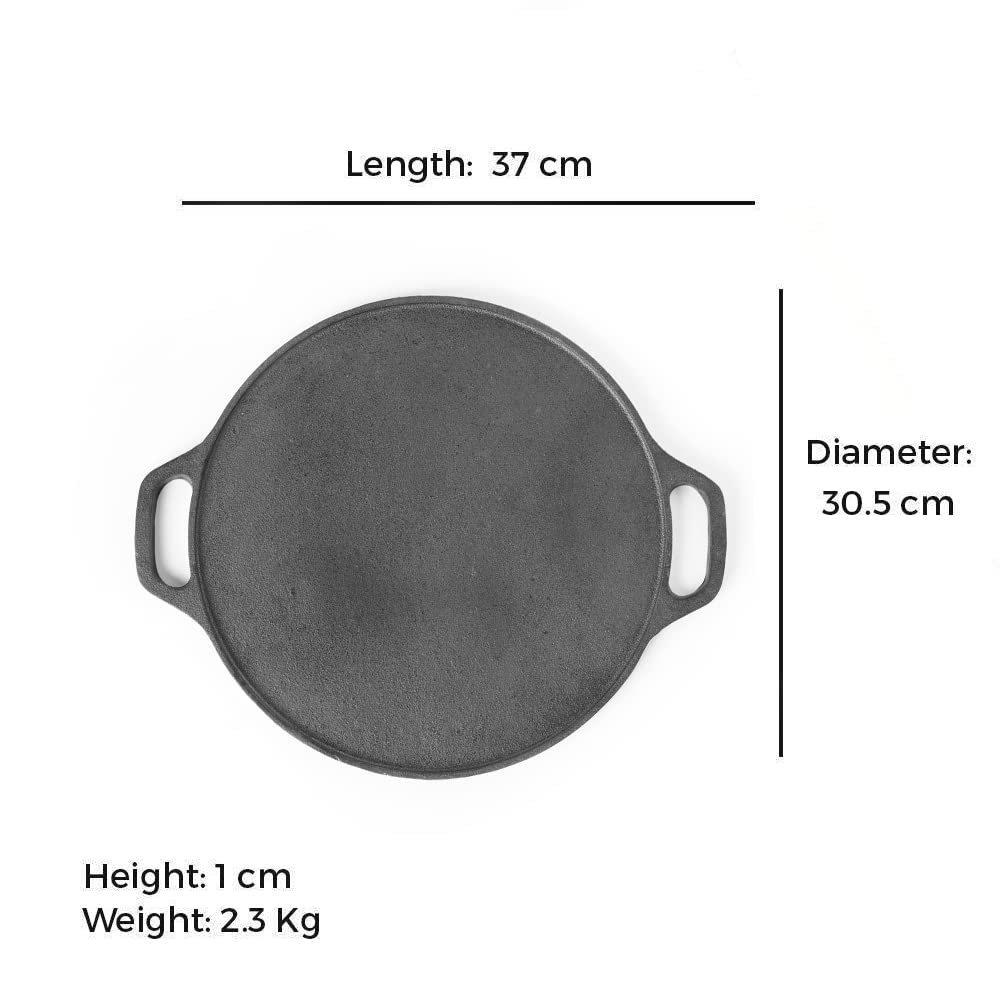 Pre-Seasoned Black Cast Iron Tawa For Dosa, Chapathi - 30.2cm, 11.8 Inch, 2.4 Kg | Induction Friendly, Nonstick, Pre-Seasoned Tawa, 100% Pure & Toxin-Free, No Chemical Coating