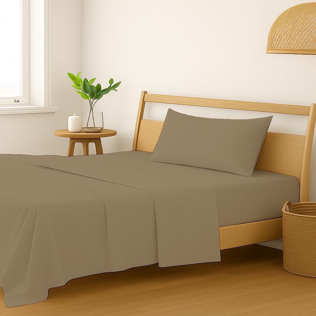 Plain Single Size Bedsheet With 1 Pillow Cover - 54 X 90 Inches, Brown Grey | Breathable & Skin-Friendly - Suitable For Use All Year Long | Ideal Gift For Weddings