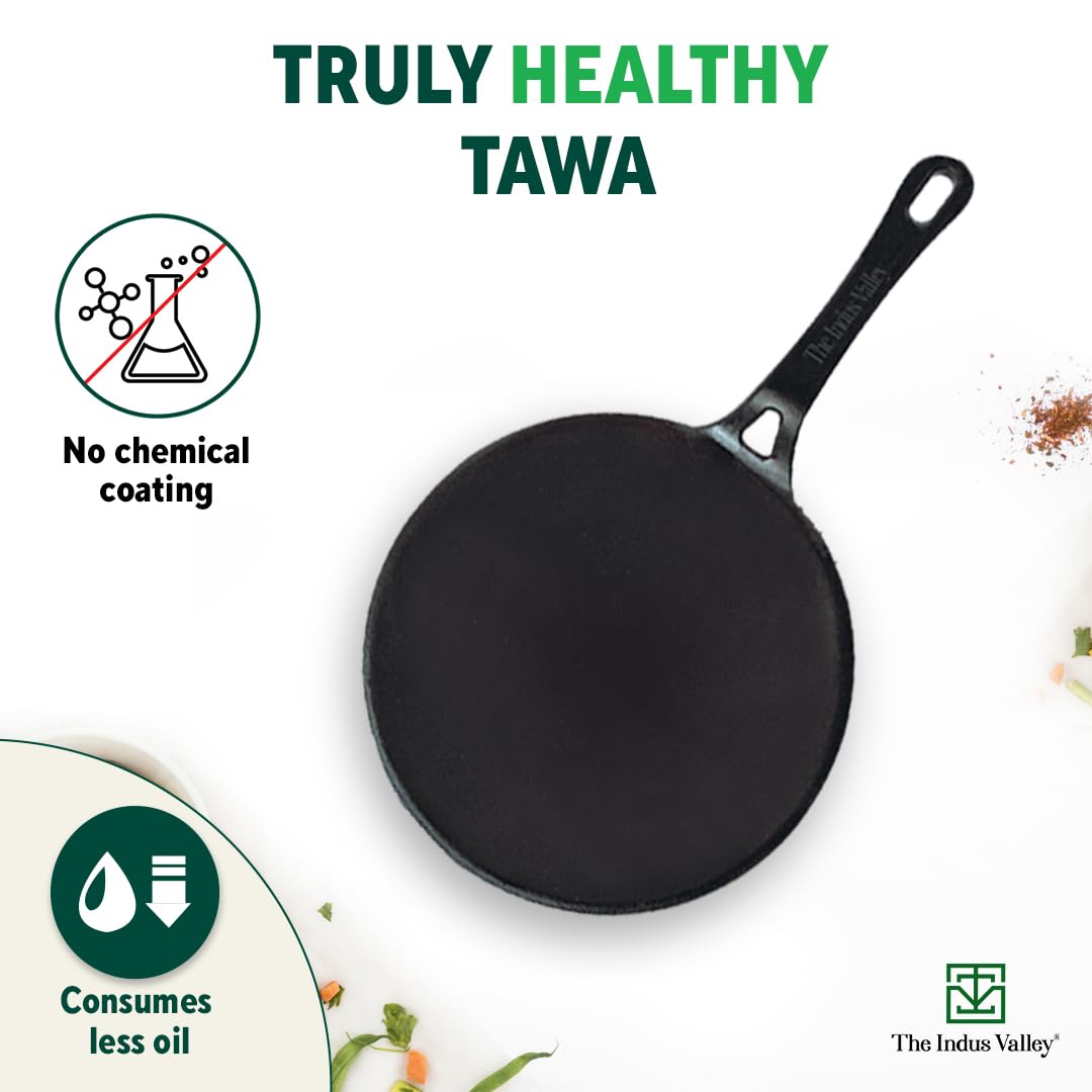 Pre-Seasoned Cast Iron Tawa For Dosa, Chapathi With Iron Tadka Pan | Nonstick, Pre-Seasoned Tava, 100% Pure & Toxin-Free - Pre-Seasoned Cast Iron Tawa + Tadka Pan, 26cm, 10.2 Inch