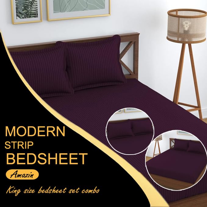 Wrinkle Resistant King Size Bedsheet With 2 Pillow Cover - 108 X 108 Inches, Wine | Smooth, Breathable, Comfortable Double Bedsheet