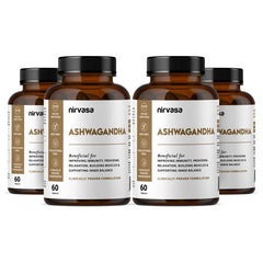 Nirvasa Ashwagandha Tablets For Men & Women 500mg With Natural Ashwagandha Extract For Immunity, General Wellness & Improves Muscles Strength | 60 Tablets 100gm 0.2lbs Each Pack Of 4