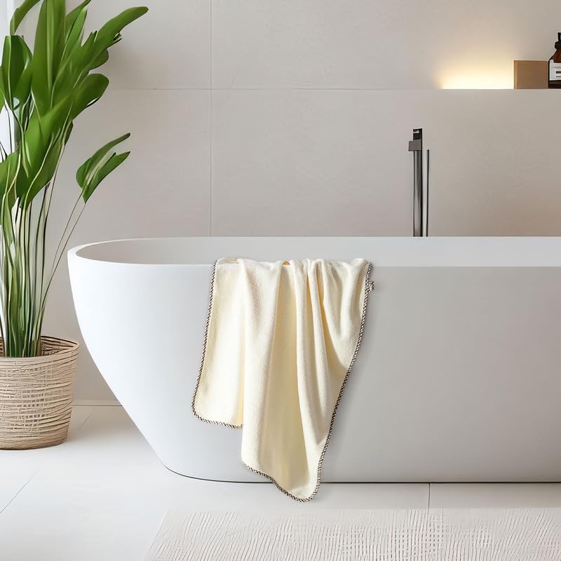 Spread Spain Microfiber Coral & Hand Towel 300 Gsm | Super-Soft Durable & Quick Drying Bath Towlels Gift Items (Ivory)