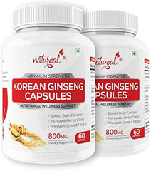 Natureal Korean Ginseng Extract 800 Mg Capsules For Energy & Wellness | 60 Capsules 100gm 0.2lbs Each Pack Of 2