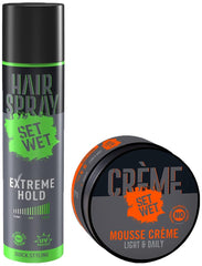 Set Wet Hair Wax Mousse Creme 60gm 2.1 Oz. & Set Wet Hair Spray Extreme Hold 200ml 6.7 Fl.oz. | For Men