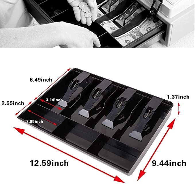 Cash Tray - Store Cash Organizer Tray 4 Bills 3 Coins Money Storage Box, Special Feature - Durable, Portable, Colour - Black