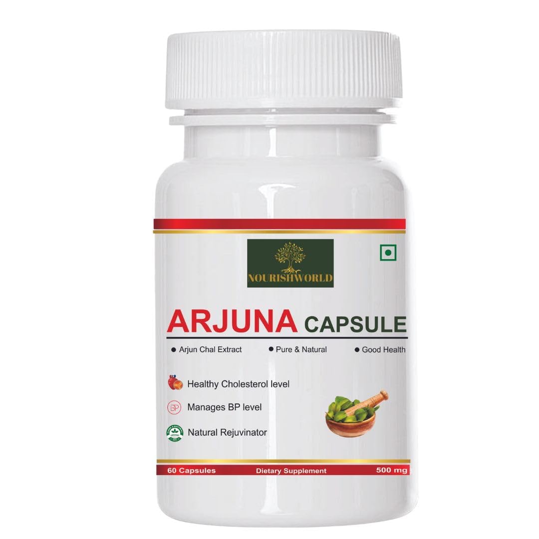 Nourishworld Arjuna Capsules 500mg Capsules Arjun Chal Extract, Natural, Supports Heart Health, Manages Cholesterol Level | 60 Capsules 100gm 0.2lbs