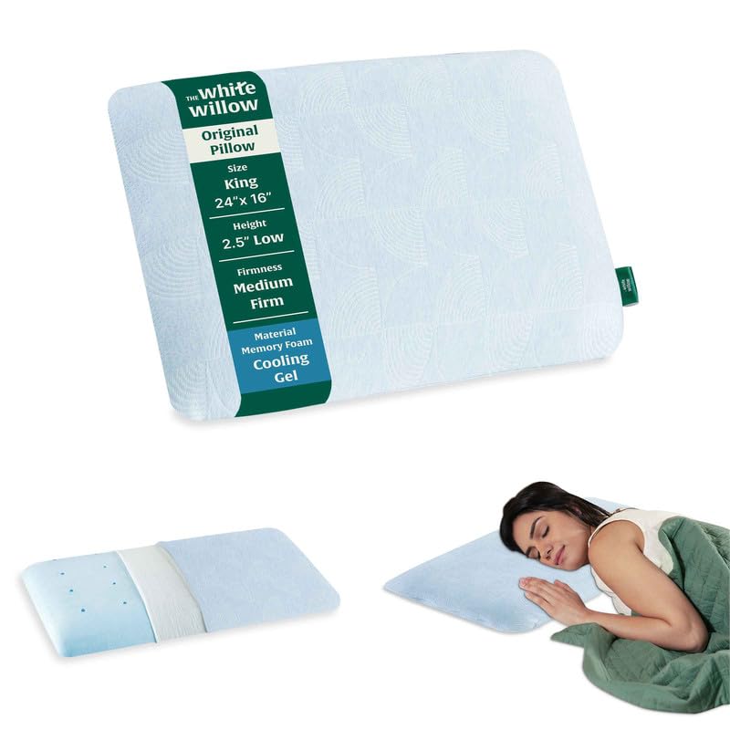 Thin Pillow For Sleeping, Slim Memory Foam Pillow, Sky-Blue - Standard Size - 2.5 Inch | Cool Gel-Slim Pillow For Neck & Shoulder Pain Relief | Orthopedic Cervical Pillow For Neck Support