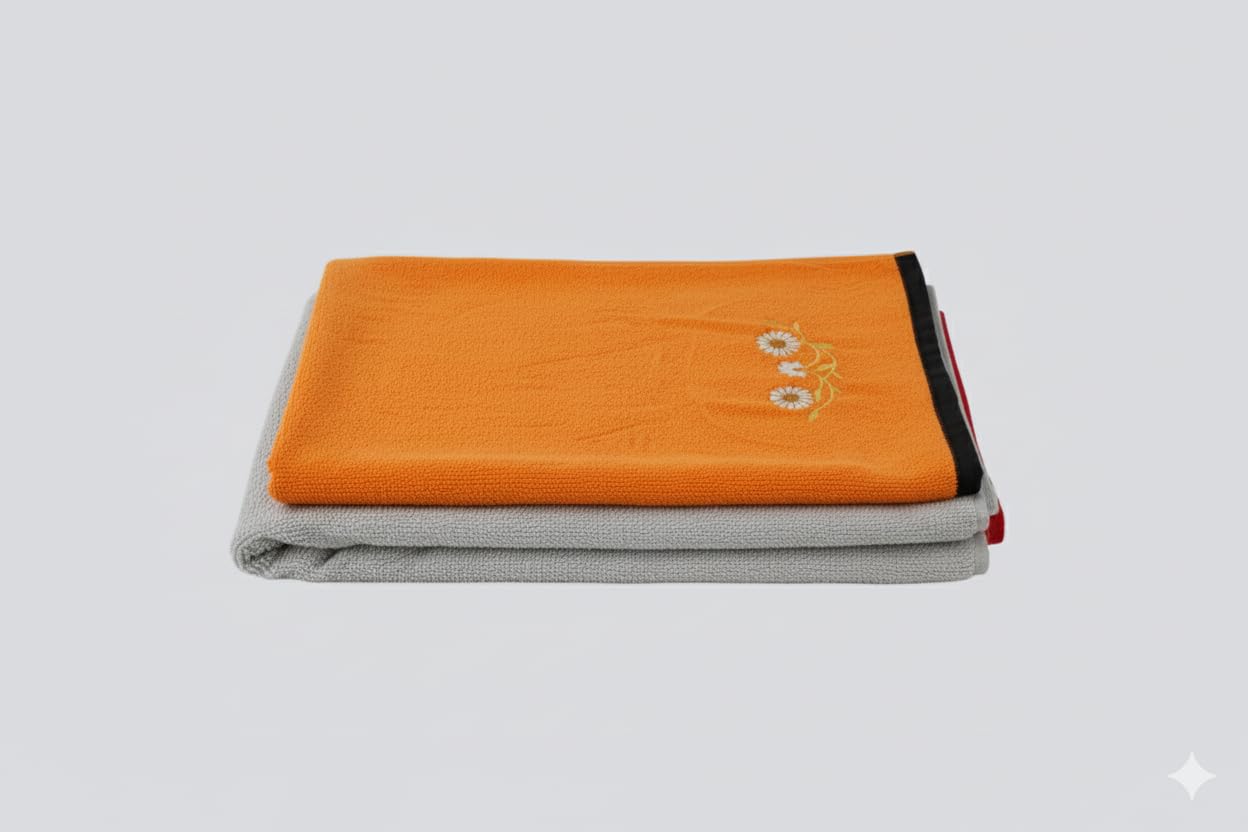 Ivaza Bamboo Face Towel 300 Gsm | Embroidery Boutique Ultra-Soft & Highly Absorbent Reusable Bamboo Fiber Cloths (Orange & Grey) - 2 Pcs
