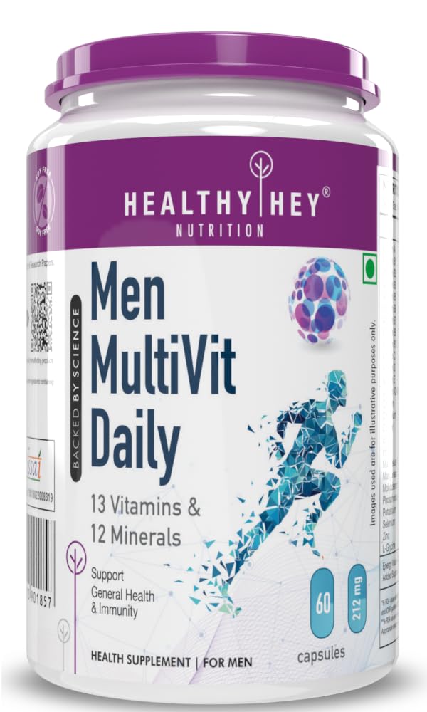 Healthyhey Nutrition Multivitamin For Men, Multi - Vit Daily With 13 Vitamins & 10 Minerals | 60 Vegetable Capsules , 100gm 0.2lbs