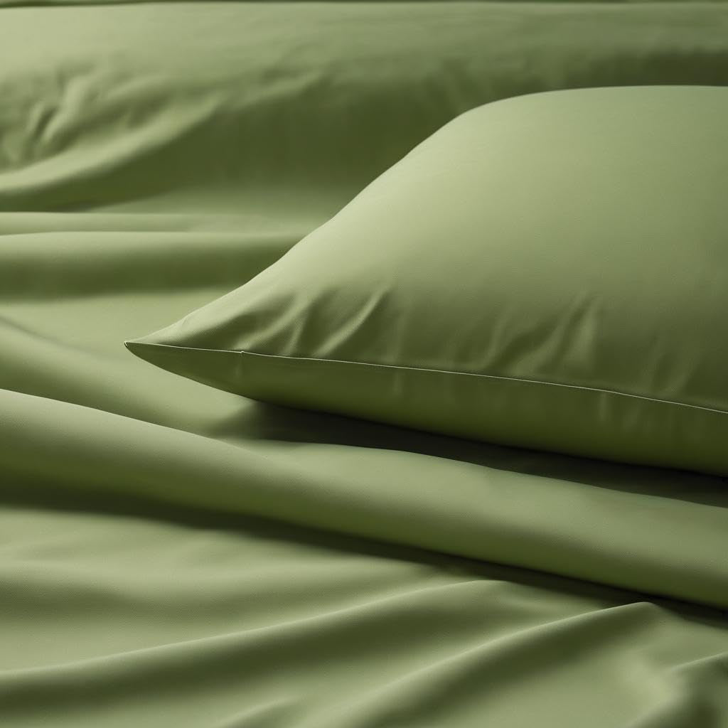 1 Flat Sheet, 1 Fitted Bedsheet For Super King Size With 2 Pillowcases - 108 X 108 Inches, Sage Green | Ideal For Hotel, House, Bedroom, Guest House