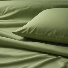 1 Flat Sheet, 1 Fitted Bedsheet For Super King Size With 2 Pillowcases - 108 X 108 Inches, Sage Green | Ideal For Hotel, House, Bedroom, Guest House