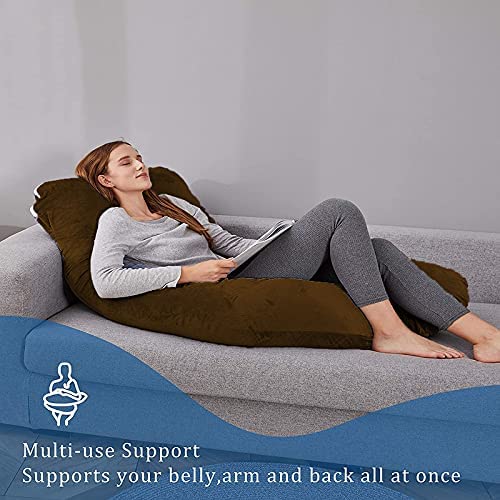 Pregnancy Pillow, Maternity Body Pillow For Sleeping, U Shaped Pillow, Brown - 55 Inch | Full Body Pillow, Pregnancy Pillow For Pregnant Women, Lightweight, Adjustable, Removable Cover