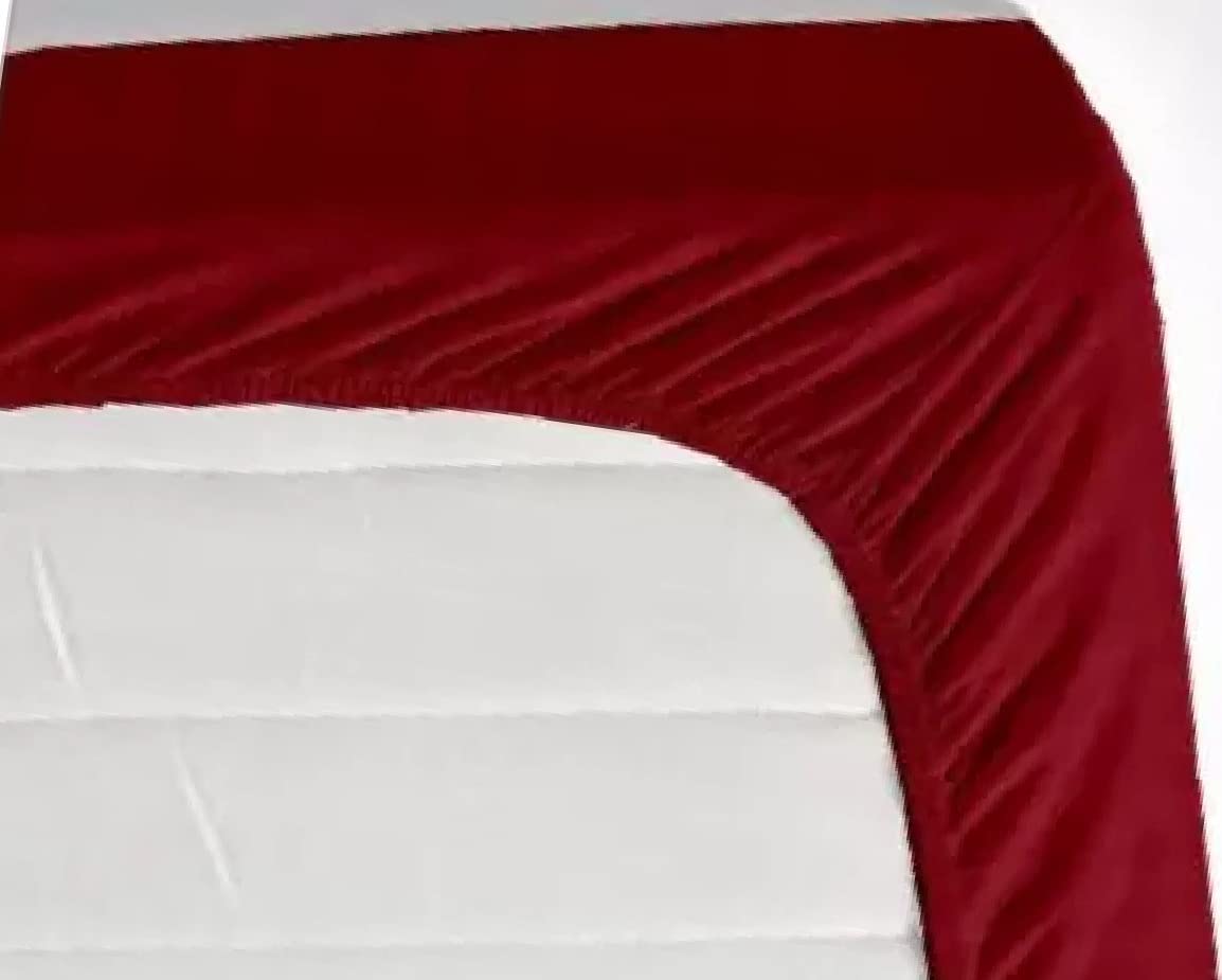 Striped Double Bedsheet With 2 Pillow Cover - 72 X 78 X 6 Inches, Maroon | All Around Elastic Fitted Bedsheet | Super Soft Polycotton With 200 Thread Count