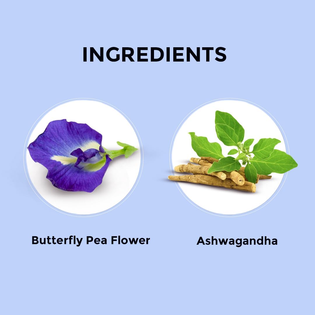 Blue Tea Butterfly Pea Flowers Ashwagandha Herbal Tea - 30 Pyramid Tea Bags | Sun Dried Flower Antioxidant Tea - Caffeine Free, Detox Tea | No Added Colors, Aparajita - Shankhpushpi, Zipper Pack