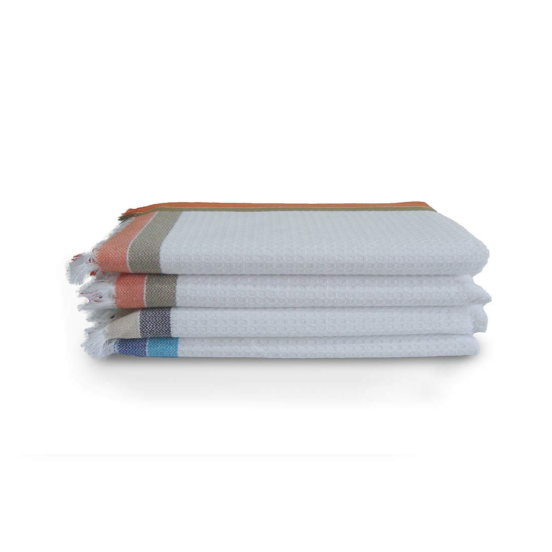 Athom Living Light Weight Cotton Premium Waffle Border Bath Towel | Pack Of 4 Multi4