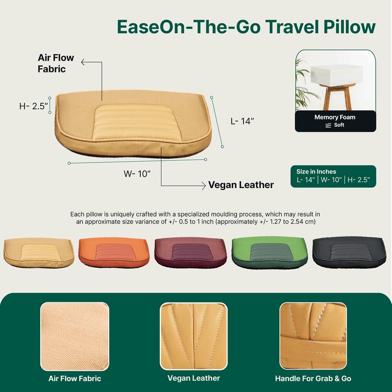 Memory Foam Pillow, Travel Lumbar Back Support Chair Cushion Pillow, Orange - 14 L X 10 W X 2.5 H Inch | For Back Pain Relief, Soft Pillow, Multiples Uses, Comfortable Pillow - Pack Of 1