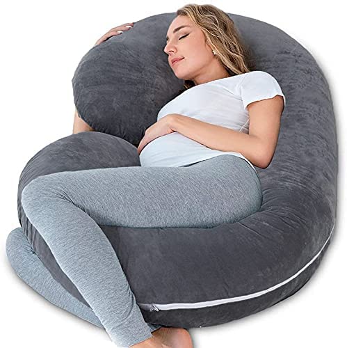 Pregnancy Pillow, Maternity Body Pillow For Sleeping, C Shaped Pillow, Grey - 55 Inch | Full Body Pillow, Pregnancy Pillow For Pregnant Women, Support Belly & Back, Removable Velvet Cover