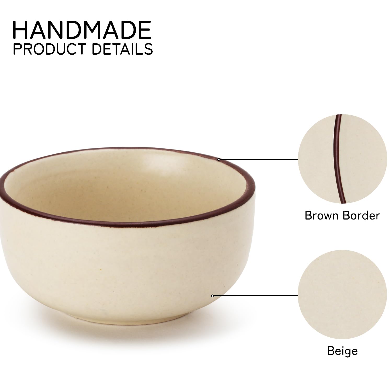 Hand Glazed Ceramic Serving Small Bowl Set Of 4 - 170ml Each, Off White | Microwave & Dishware Safe - Serving Katori Set