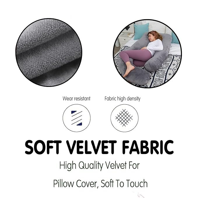Necxy Multifunctional J Shaped Pregnancy, Maternity Pillow, Full Body Pillow, Grey | For Pregnant Women, For Belly Stomach & Hip Pain - Body Support Pillow With Washable Cover