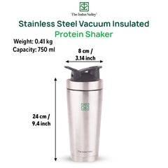 Vacuum Insulated Stainless Steel Gym Shaker Bottle With Steel Agitator For Pre Workout - 750ml, 7.2 Inch, Protein Sipper, Shaker Bottle | Durable, BPA Free, 100% Leak Proof