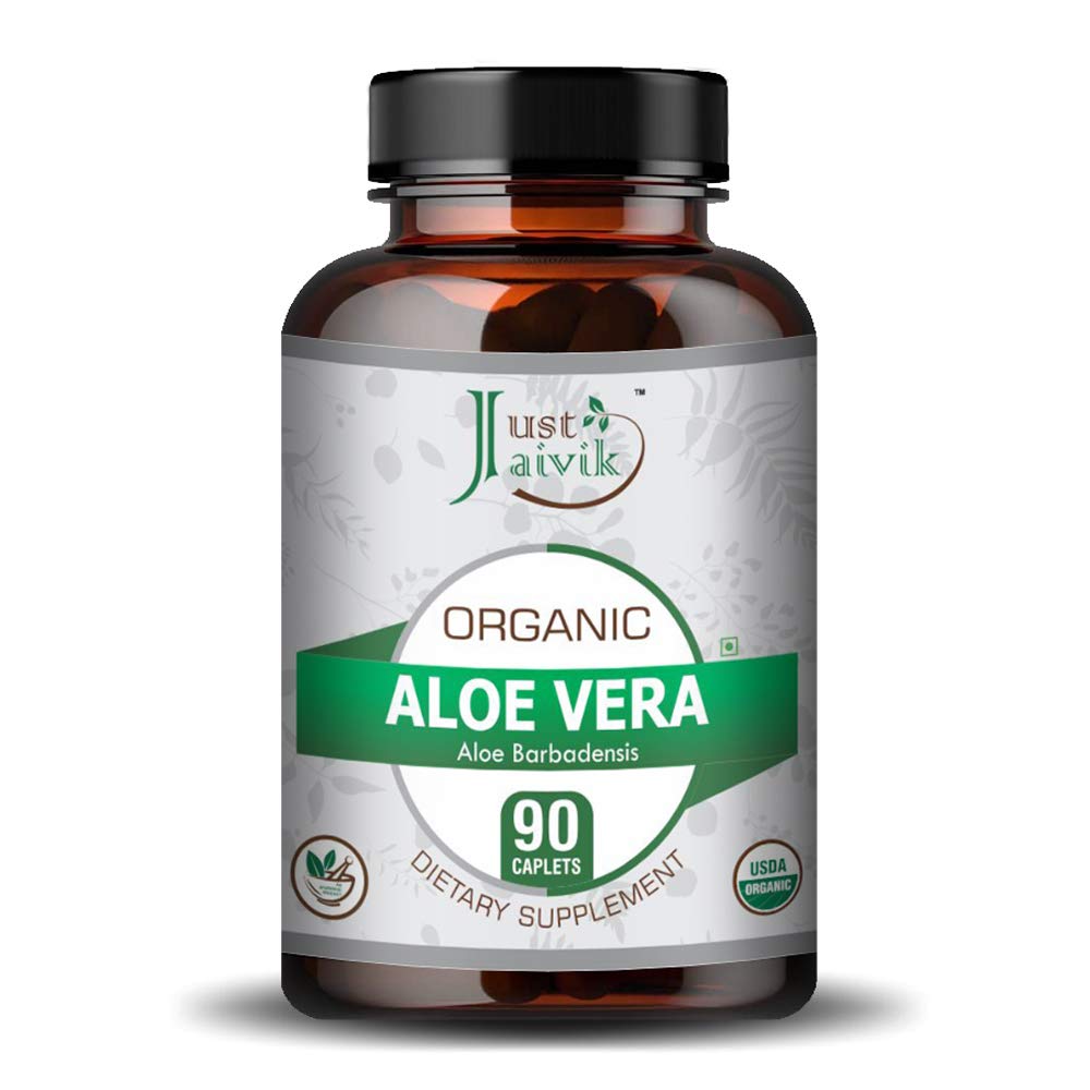 Just Jaivik Organic Aloe Vera Tablets For All Wellness & Rejuvenation, Manages Metabolism, Good For Skin & Hair | 750mg 90 Tablets, 150gm 0.3lbs