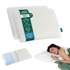 Thin Pillow For Sleeping - Slim Memory Foam Pillow - XXL King Size - 2.5 Inch | White Pillow, Cool Gel Slim Pillow For Neck & Shoulder Pain Relief - Orthopedic Cervical Pillow - Set Of 2
