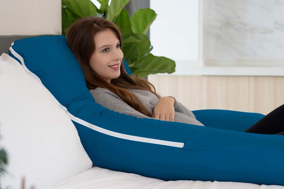 Premium Multipurpose Microfiber Pregnancy Pillow For Pregnant Women - Sea Blue | Cotton Pillow, Zippered Cover, Lightweight, Removable Cover, Full Body Pillow, Soft Pillow - Pack Of 1