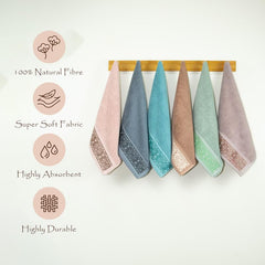 Rangoli 100% Cotton Fibre Hand Towel 1200 Gsm | Highly Durable & Absorbent Towel | Skin-Friendly & Quick Drying Luxury Towels (Multicolor) - Pack Of 6