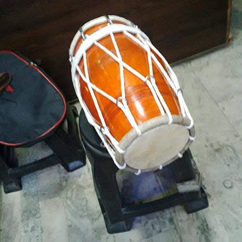 Professional Wooden Dholak For Orchestra With Carry Bag - Perfectly Symmetric Round Dholak | Dholak For Festival, Wedding, Satsang - Very Easy To Tune, Easy To Learn
