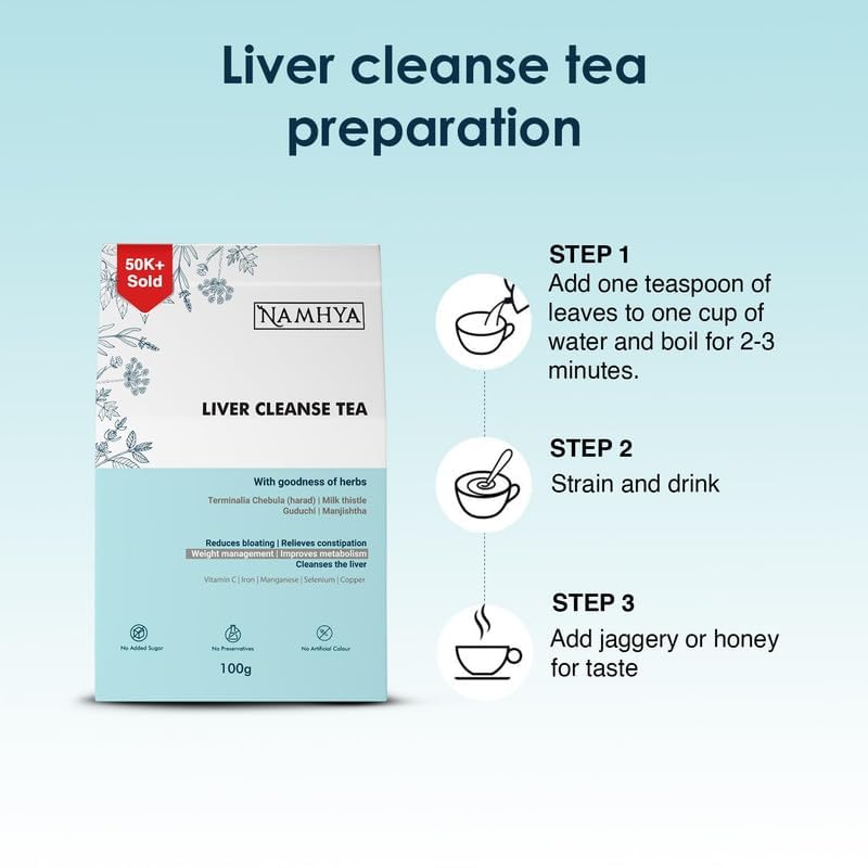 Namhya Liver Cleanse Herbal Tea - 100gm, 3.5 Ounce | Loaded With Harad, Milk Thistle & Ayurvedic Indian Herbs - Helps With Fatty Liver Detox | No Added Sugar, No Artificial Color
