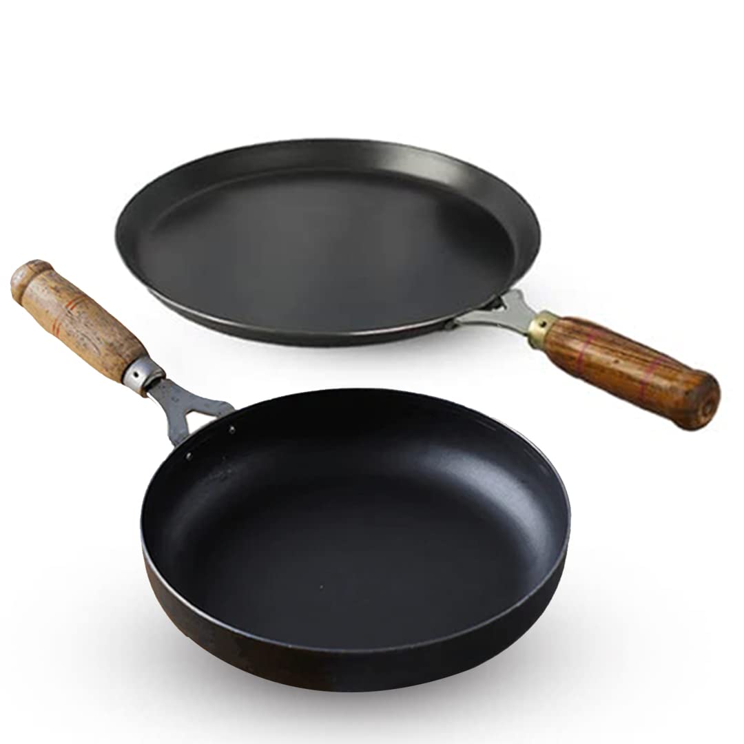 Pre-Seasoned Iron Cookware Set - Fry Pan 24.7 Cm + Tawa 26 Cm | Kitchen Cooking Combo Pots & Pans Set Of 2 Pcs - Naturally Nonstick, Toxin-Free, No Harmful Chemical Coatings