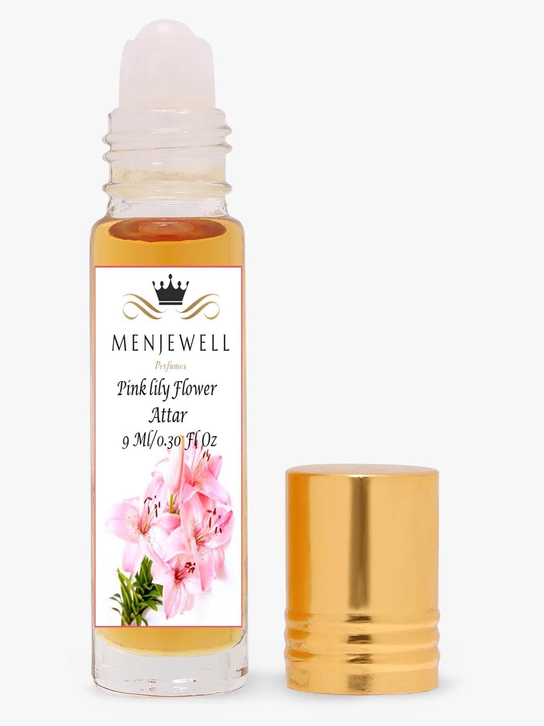 Menjewell Pink Lily Flower Roll On Attar Perfume 9ml 0.3 Fl.oz. Unisex Fragrance | Long Lasting | No Alcohol