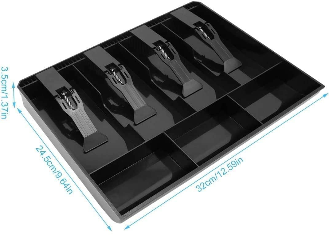 Abs Plastic Cash Drawer Organizer Tray, Cashier Drawer Box With Coin Slot, Bill Counter Box With 5 Bills 4 Coins For Petty Cash Money Storage Box, Cash Tray Box 4 Slot, Special Feature - Locking