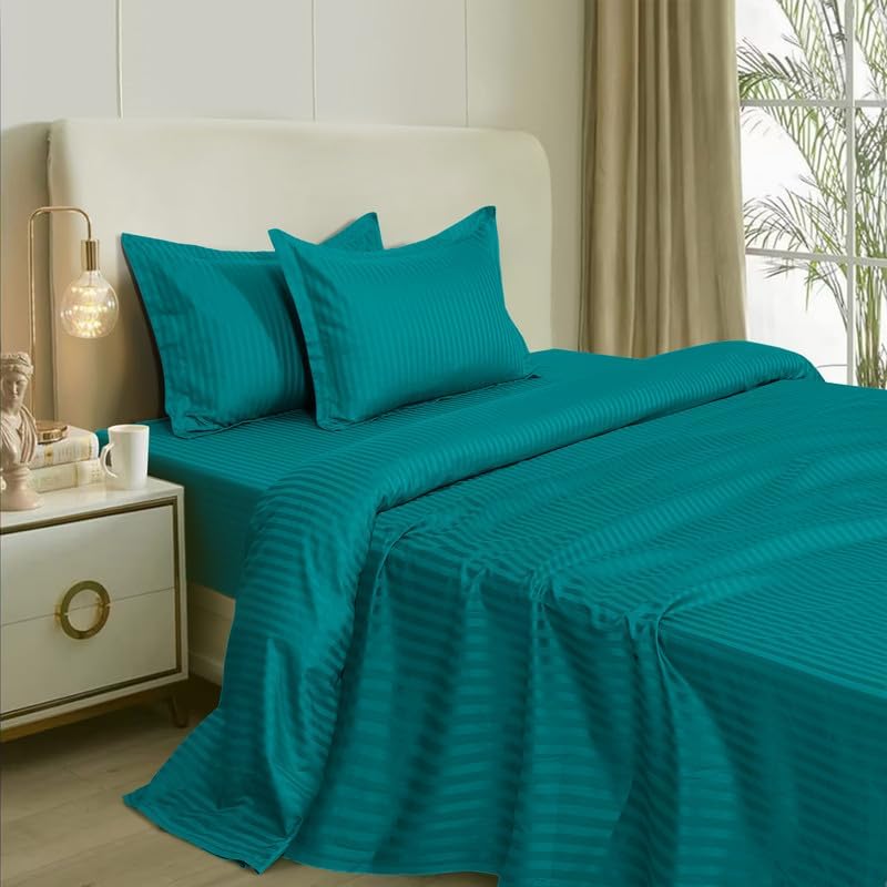 Queen Size Bed Sheet Includes 2 Pillow Covers - 88 X 98 Inches, Turquoise Green | Soft & Breathable Cotton Bedsheet For Double Bed | Ideal For Daily Home Use