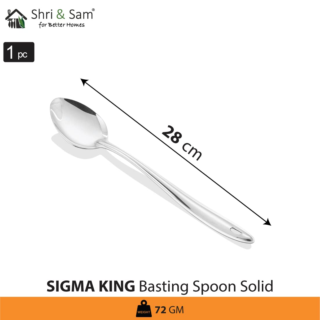 Silver Stainless Steel Sigma King Medium Basting Spoon Solid, 28 Cm | Easy To Clean & Dishwasher Safe