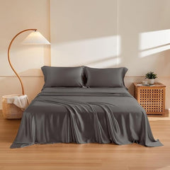 Single Bed Silk Flat Bedsheet - 60x90 Inches, Grey | Luxuriously Soft, Smooth & Skin-Friendly | Elegant, Breathable & Durable Bedding For All Seasons | Perfect For Daily Use