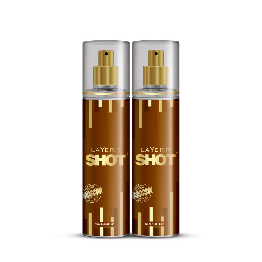 Layer'r Shot Ultima Fragrant Body Spray For Men | Long Lasting Fragrance 135ml 4.56 Fl.oz. Each Pack Of 2