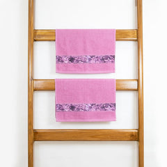 Rangoli 100% Cotton Fibre Hand Towels 440 Gsm | Highly Durable & Absorbent With Printed Border | Quick Drying Towels (Pink) - Pack Of 2