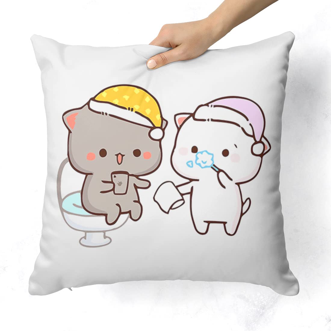 Peach & Goma Mochi Cat Pillow Cushion, Keychain With Card, White Color | Peach Goma Pillow, For Boyfriend, Valentines Gift For Girlfriend, Valentine Pillow For Couple, Model No - Combo 21